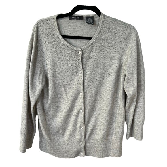 George Designs by Mark Eisen Cashmere Angora Wool Beaded Cardigan Large (10/12) - Picture 1 of 5